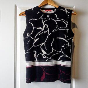 Leuname Mar Black White Red Abstract Print Knit Top